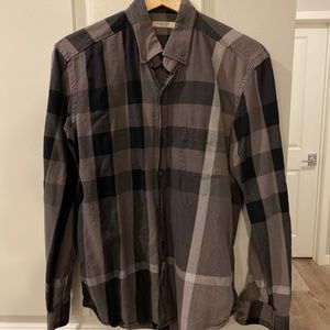 Burberry Check Long Sleeve Button Down, Gray